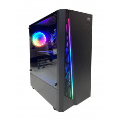 HPC R-05  ATX Case, with PSU (650W, 24 pin, Black Flat Cables, 1x 8pin(4+4), 2x 8pin(6+2), 6x SATA, 2x IDE, 12cm black fan), Glass side panel, 1x 120 mm Rear RGB rainbow fan, 1x Front RGB LED Strip, 1xUSB3.2, 2xUSB2.0 / HD Audio, 2x 3.5- HDD / 3x 2.5- SSD